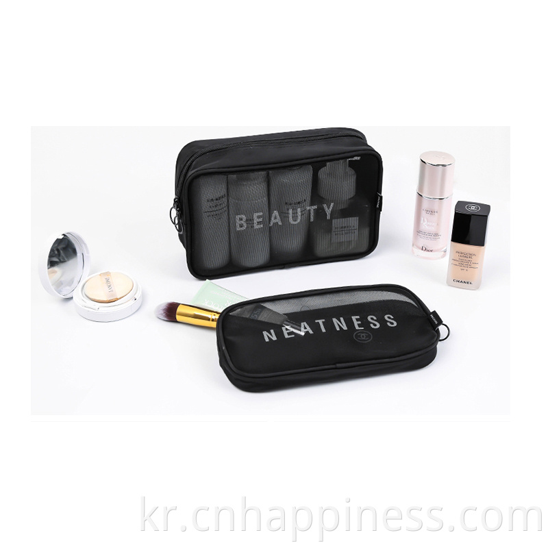 개인화 된 유행의 명확한 투명한 투명한 나일론 메쉬 화장품 가방 여성 파우치 블랙 핑크 미니 메이크업 뷰티 가방 여행